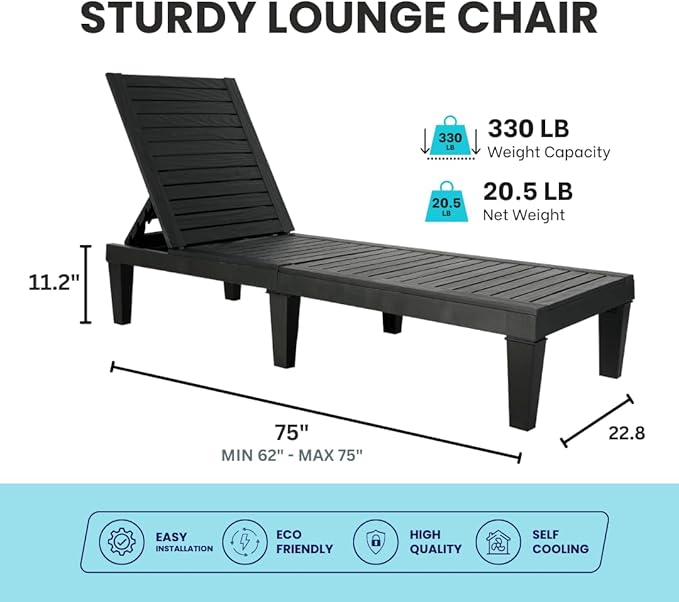 BTEXPERT Foldable Outdoor Chaise Pool Lounge Chair Folding Sun Bed Patio Couch Reclining Lounger Adjustable Backrest - Photo 2