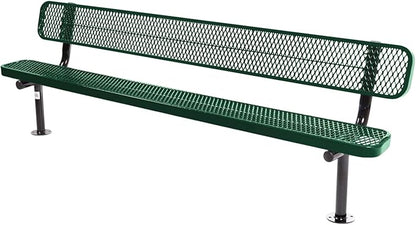COATEDOUTDOORFURNITURE Coated Outdoor Furniture Heavy-Duty Outdoor Bench Thermoplastic Coated, Expanded Metal, Commercial-Grade Seating, Made in America (Surface with Back, 8 Ft, Textured Green)