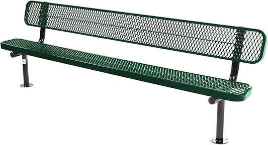 COATEDOUTDOORFURNITURE Coated Outdoor Furniture Heavy-Duty Outdoor Bench Thermoplastic Coated, Expanded Metal, Commercial-Grade Seating, Made in America (Surface with Back, 8 Ft, Textured Green)