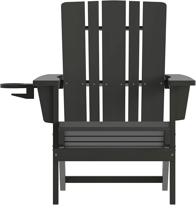 Taylor & Logan Hedley Adirondack Chair with Cup Holder, Weather Resistant HDPE Adirondack Chair in Black