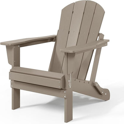 Costaelm 3 piece Patio Set, Outdoor Modern Adirondack Table and Chairs, All Weather Balcony Furniture Set Lounge Firepit Chairs for Outside Deck Garden Lawn Pool, Weathered Wood