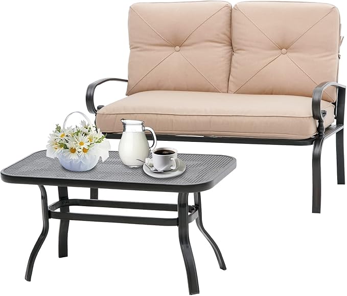 Incbruce Patio Loveseat with Coffee Table - Outdoor Bench with Cushion - Photo 1