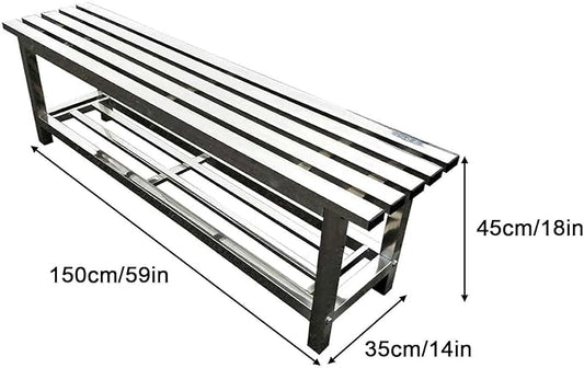 Outdoor Bench 304 Stainless Steel Metal, Garden Bench with Storage Shelf for 2-3 Person Seat 1102Ib High Capacity, for Gym, Outdoor, Commercial Use(150cm/59in)