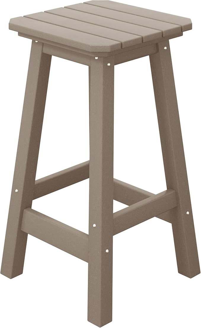 Costaelm 24" Height Outdoor Bar Stools, All-Weather Bar Stools, Adirondack Poly Patio Square Bar Stool for Patio, Deck, Kitchen Counter and Garden, Weathered Wood