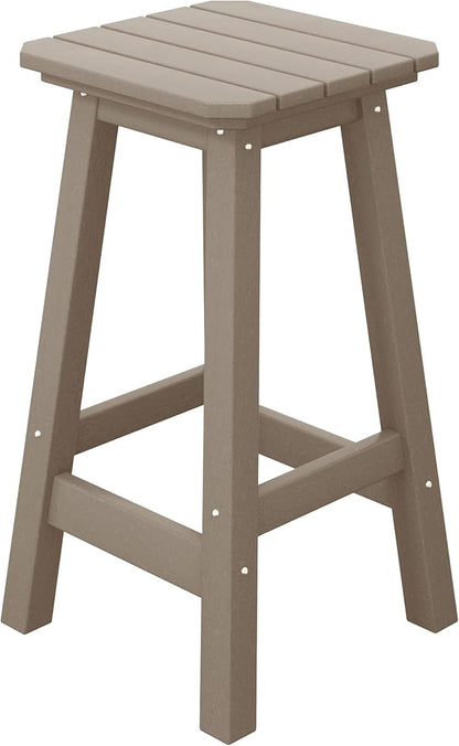 Costaelm 24" Height Outdoor Bar Stools, All-Weather Bar Stools, Adirondack Poly Patio Square Bar Stool for Patio, Deck, Kitchen Counter and Garden, Weathered Wood