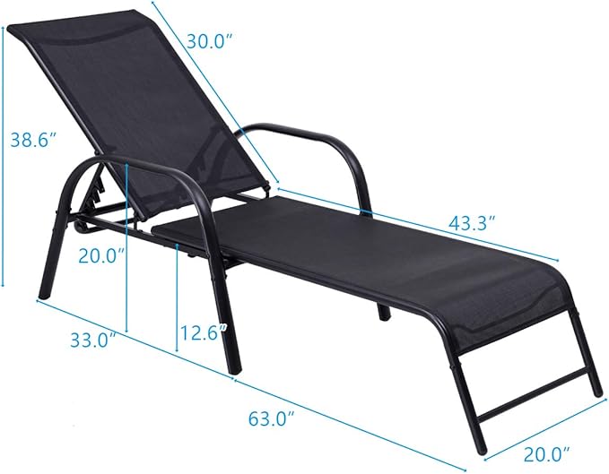Giantex Outdoor Patio Chaise Lounge Chair, Adjustable Lounge Chairs Patio Seating Furniture, 5 Adjustable Positions - Photo 3