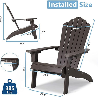 Cecarol Normal Size Adirondack Chair Plastic, Outdoor Fire Pit Chair with Cup Holder, Adirondack Patio Chair Weather Resistant for Outside, Porch, Lawn, Garden- AC01S, White