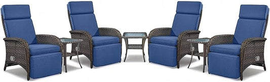 Belord 7 Piece Wicker Patio Furniture Set - 4 Adjustable Outdoor Recliner Chairs with 3 Side Table Patio Conversation Set,155° Lay Flat Chaise Lounge Chair Outdoor for Pool Deck Brown
