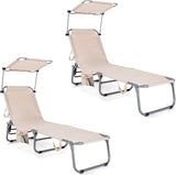Giantex Outdoor Folding Chaise Lounge, Portable Tanning Chair with 5 Adjustable Positions, 360°Rotatable Canopy Shade - Photo 1