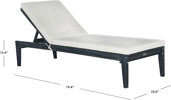 SAFAVIEH Outdoor Collection Montclair Dark Slate Grey Solid Wood/Beige Cushion Adjustable Chaise Lounge Chair (PAT6731K)