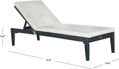 SAFAVIEH Outdoor Collection Montclair Dark Slate Grey Solid Wood/Beige Cushion Adjustable Chaise Lounge Chair (PAT6731K)