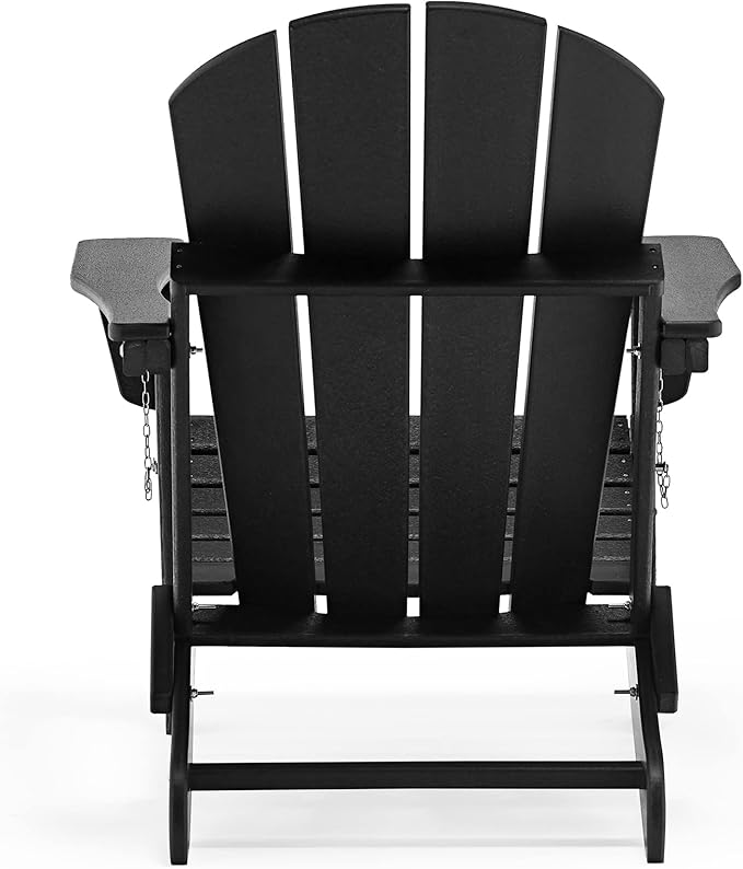 WO Home Furniture 3pc Set - HDPE Poly Adirondack Chair with Ottoman/Footrest and Square Side Table, All Weather and UV Resistant for Outdoor Patio Backyard, Garden, Black