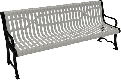COATEDOUTDOORFURNITURE Coated Outdoor Furniture Heavy-Duty Outdoor Bench Thermoplastic Coated, Slated Steel, Commercial-Grade Garden Bench, Made in America (Portable with Back, 6 Ft, Gray)