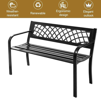 Bench Deck with Steel Frame for Outdoor, Outdoor Bench All Metal Frame Garden Bench for Front Porch, Yard, Lawn, Deck