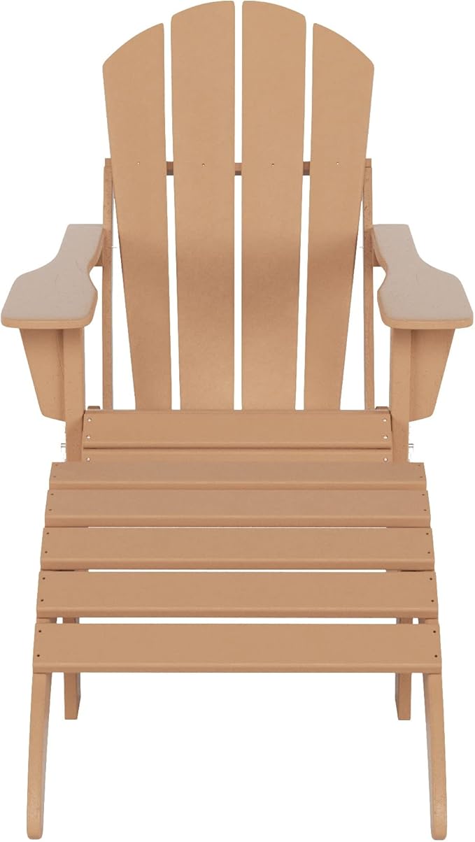 WO Home Furniture Adirondack Chair Outdoor Ottoman Set of 2 PCS Classic Patio Furniture (Teak)