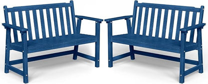 Outdoor Bench, 2-Person HDPE Garden Bench, All Weather Poly Patio Bench for Outdoors, Garden, Backyard, Porch and Park, 550 lbs Weight Capacity, Navy Blue, 2 Pack