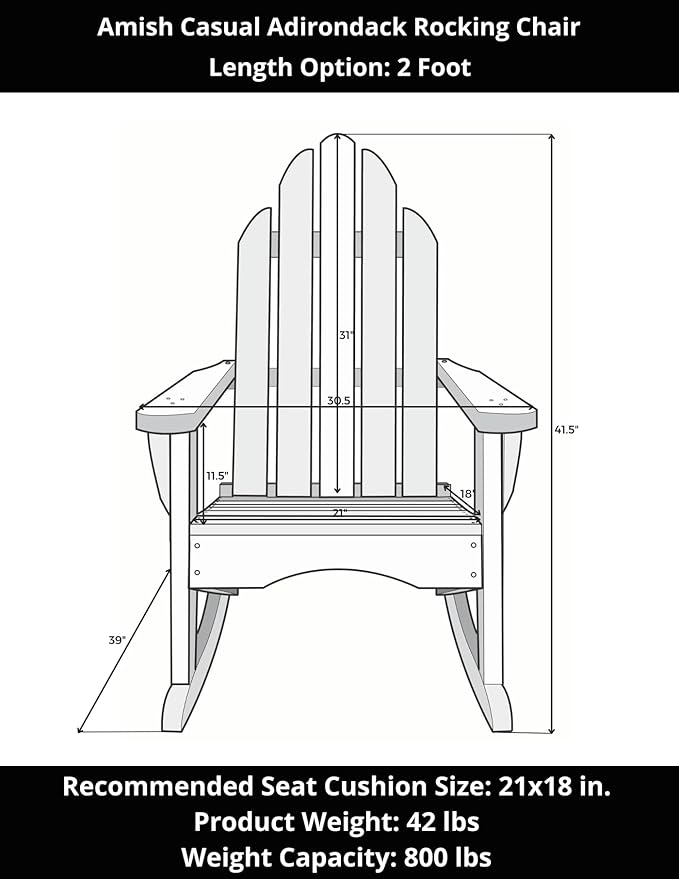 Amish Casual Outdoor Adirondack Rocking Chair in Semi Solid Grey Stain - Amish Made in The USA from Treated Pine Wood