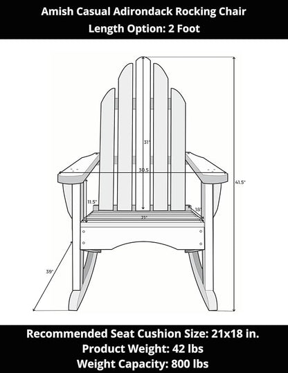 Amish Casual Outdoor Adirondack Rocking Chair in Oak Stain - Amish Made in The USA from Treated Pine Wood