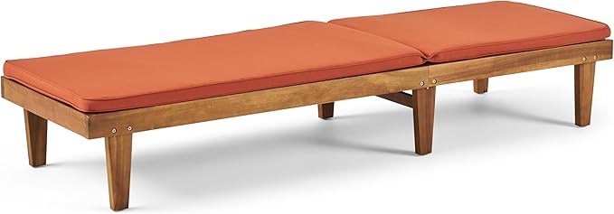 Christopher Knight Home Nadine Outdoor Acacia Wood Chaise Lounge and Cushion Set, Teak and Rust Orange