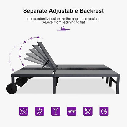 PURPLE LEAF Outdoor Double Chaise Lounge Modern Aluminum Lounge Chairs with Independently Adjustable Backrest Tanning Daybed Reclining Loveseat for Pool Beach Garden Patio Lounger Grey