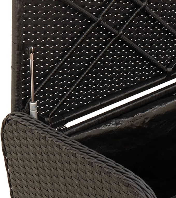 vidaXL Outdoor Garden Storage Bench with Cushion - Weather- Black Poly Rattan, Padded Seat, UV Protection, Easy Maintenance, 31.5"x20.1"x20.5"