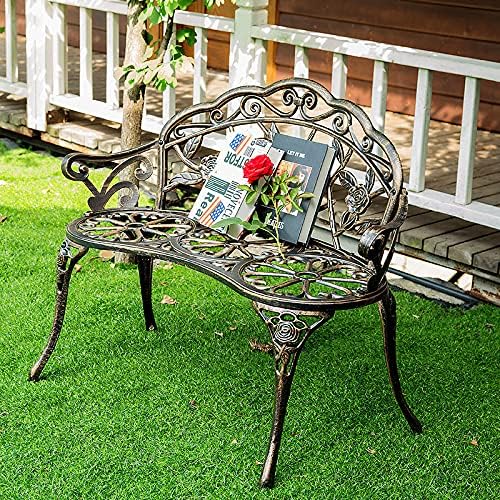 JOYBASE Outdoor Patio Bench - Cast Iron & Aluminum Garden Bench, Bronze Finish