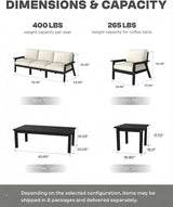 HDPE Patio Furniture Set 10 Seats, Outdoor Couch with Washable Thick Beige Cushions & Coffee Table & Side Table - Photo 2