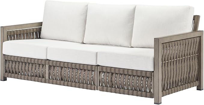 3 Seats Outdoor Sofa, Aluminum Patio Sofas Couch with Thick Cushions, Never-Rust 3-Seater Rope Weave Outside Patio Couch - Photo 1