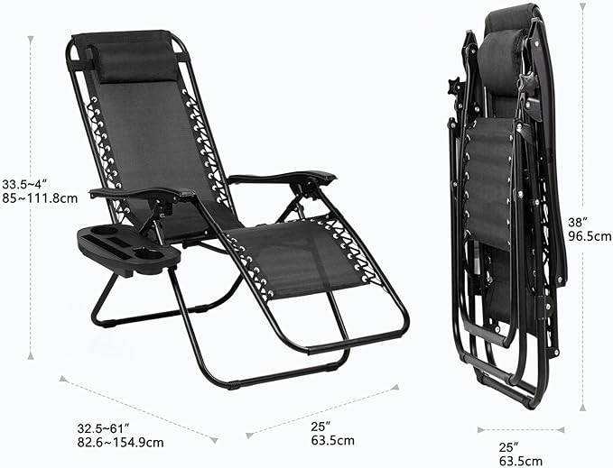 Nazhura Set of 2 Relaxing Recliners Patio Chairs Adjustable Steel Mesh Zero Gravity Lounge Chair Beach Chairs with - Photo 3