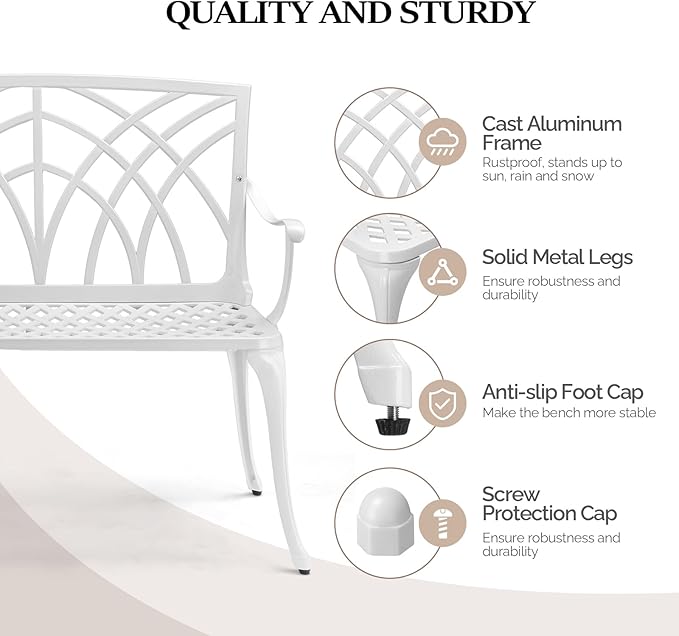 VINGLI 38" Outdoor Bench Cast Aluminium Garden Bench - Photo 5