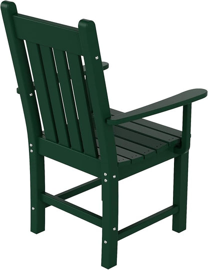 WestinTrends Malibu Classic Outdoor Dining Chairs with Arms, All Weather Poly Lumber Adirondack Patio Chairs Restaurant Bistro Chairs Support 350 LBS, Arched Backrest and Curved Seat, Dark Green