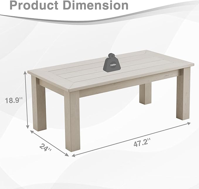 Psilvam Outdoor Coffee Table, 47.2" Poly Lumber Modern Rectangle Large coffee table - Photo 3