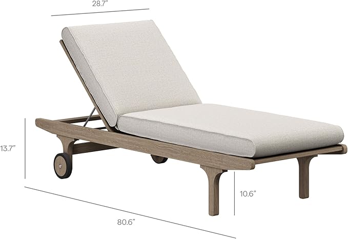 Modway Saratoga Teak Outdoor Chaise Lounge Chair in Pebble – Adjustable Wood Pool Lounge Chair with Wheels and Cushions - Photo 3