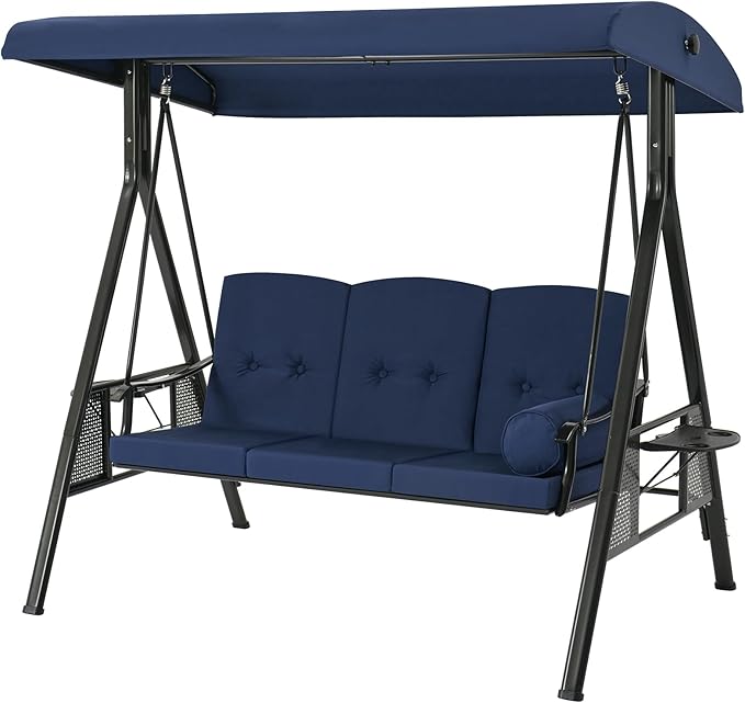 AECOJOY Outdoor Porch Swing, 3-Seat Porch Swing with Adjustable Canopy - Photo 4