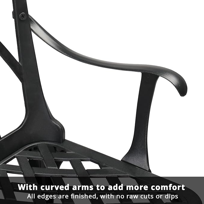 38" Outdoor Bench,Metal Outside Benches for Garden,Patio,Front Porch, Park, Yard, with Armrest and Backrest,Weatherproof,Water Resistant,Aluminum,Support up to 550lbs,Black