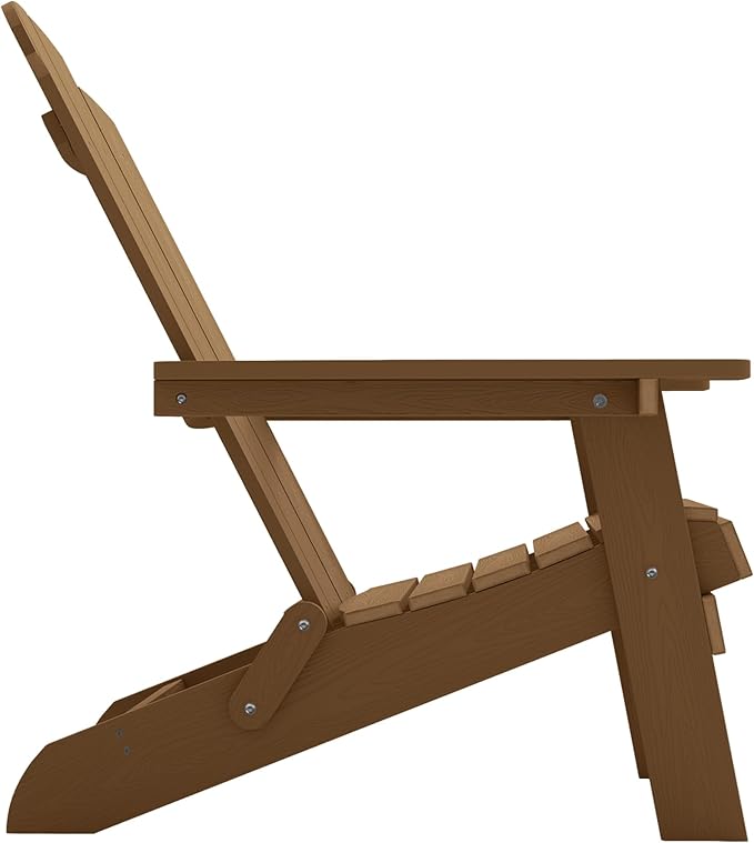 MXIMU Folding Adirondack Chair for Outdoor: Easy to Assemble and Comfortable Adirondack Chairs Set of 4 - All Weather Composite Plastic Chair for Outside Fire Pit Patio Lawn Garden Backyard Use(Teak)