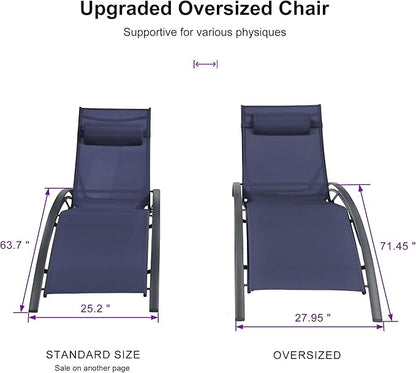 PURPLE LEAF Patio Oversized Chaise Lounge Chair Set with Side Table Pool Adjustable Recliner Chairs for Outside Beach Outdoor Sunbathing Tanning Poolside Lounger Chair