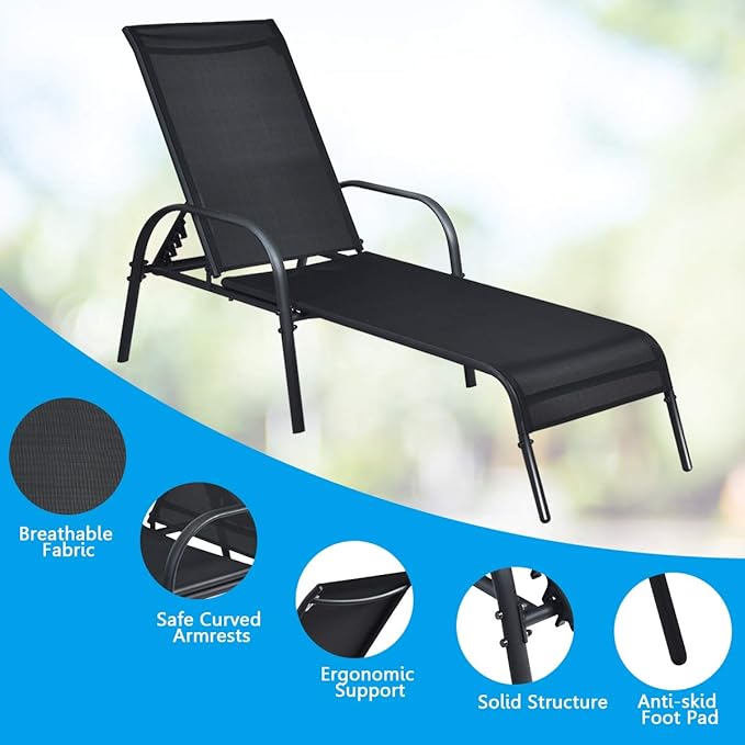 Giantex 2 Pcs Chaise Lounge Chair, Adjustable Reclining Lounge Chairs Patio Furniture - Photo 6