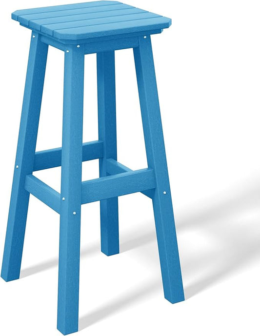 Costaelm 29" Height Outdoor Bar Stools, All-Weather Bar Stools, Adirondack Poly Patio Square Bar Stool for Patio, Deck, Kitchen Counter and Garden, Pacific Blue