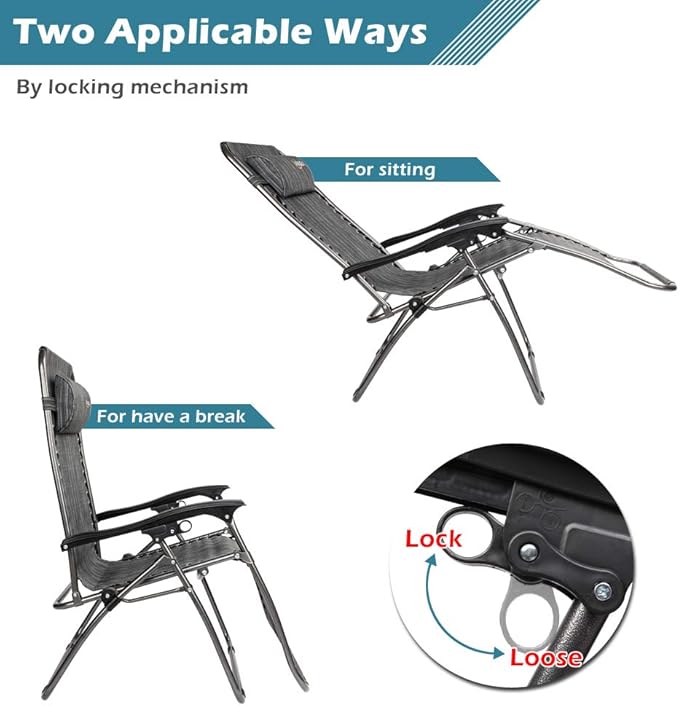 VINGLI Upgraded Zero Gravity Chair Set of 2 Lounge Outdoor Chairs with Trays and Pillows - Photo 6