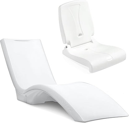 Step2 Vero Pool Lounger and Folding Adult Flip Seat Bundle, Outdoor/Indoor Waterproof Patio Furniture, Provides Back Support When Sitting, Made of Durable Plastic, White