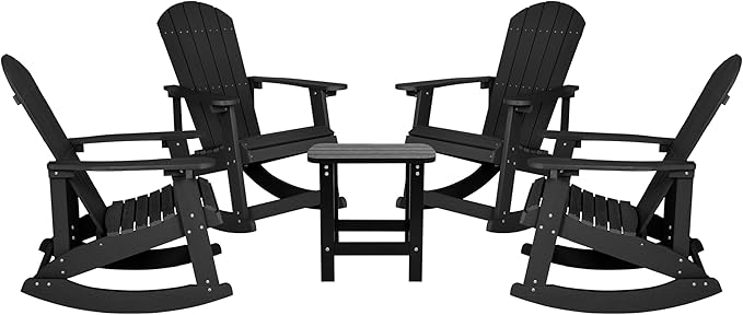 Flash Furniture Set of 4 Savannah Adirondack Rocking Chairs - Commercial Grade All-Weather Black Poly Resin Wood - Photo 1