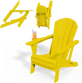 Folding Adirondack Chairs with Cup Holders, Set of 6 HDPE Plastic Outdoor Chairs, Weather Resistant, Real Wood Look - Photo 4