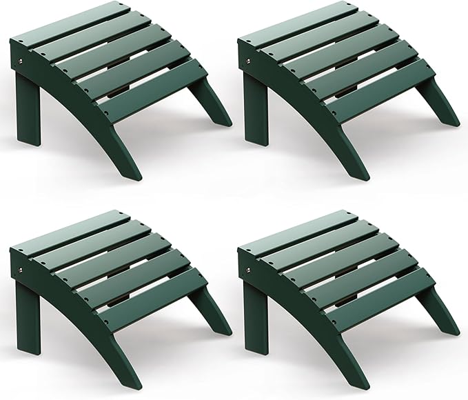 BRIOPAWS Adirondack Ottomans | Folding | Set of 4 | HDPE Plastic | Forest Outdoor Foot Rest | All Weather | Patio Footrest for Adirondack Chair | Foot Stool for Deck Porch | 19.7W x 18.5L x 13H Inch