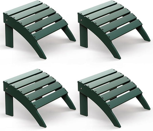 BRIOPAWS Adirondack Ottomans | Folding | Set of 4 | HDPE Plastic | Forest Outdoor Foot Rest | All Weather | Patio Footrest for Adirondack Chair | Foot Stool for Deck Porch | 19.7W x 18.5L x 13H Inch