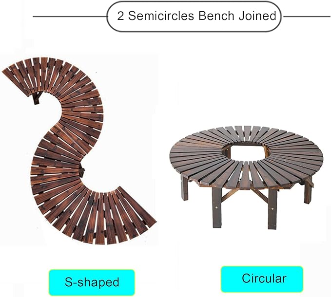Wooden Garden Curved Bench, Half Round Outdoor Tree Bench, Wrap Around Park Backless Bench Outdoor Furniture, Garden Stool Patios Lawn Tree Chair Solid Wood Slatted Seat (Round)