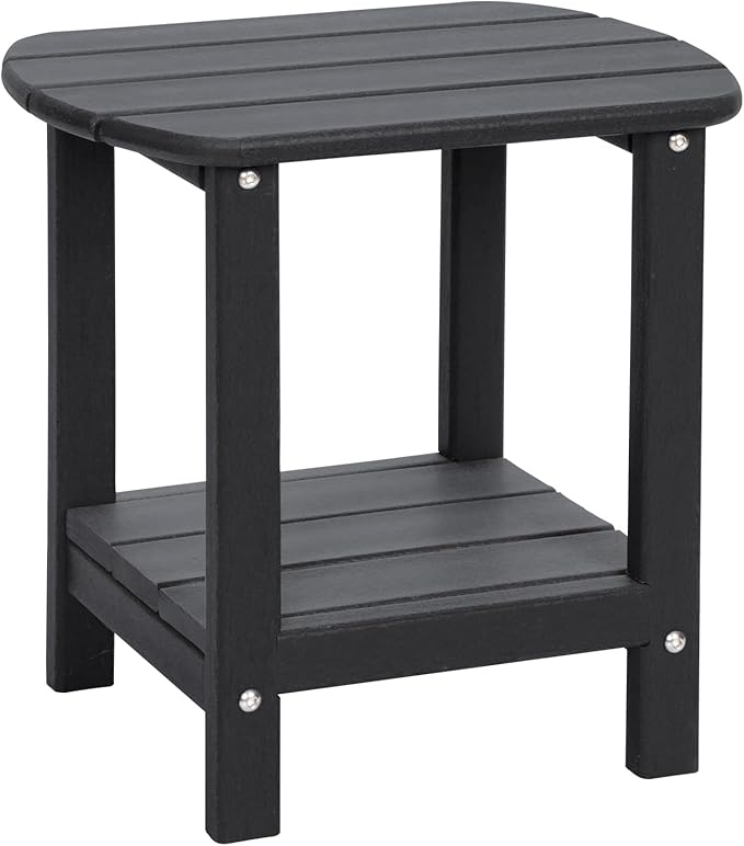Adirondack Outdoor Side Table, 16.5” HDPE Small Patio Table with Storage Shelf, Weather Resistant End Table for Porch, Pool & Yard (Black)