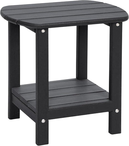 Adirondack Outdoor Side Table, 16.5” HDPE Small Patio Table with Storage Shelf, Weather Resistant End Table for Porch, Pool & Yard (Black)