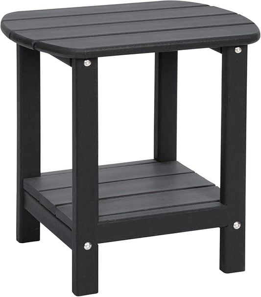 Adirondack Outdoor Side Table, 16.5” HDPE Small Patio Table with Storage Shelf, Weather Resistant End Table for Porch, Pool & Yard (Black)