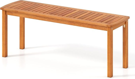 RELAX4LIFE Wood Patio Outdoor Bench - 48’’ Backless Acacia Wooden Dining Bench w/Slatted Seat, 2-Person Farmhouse Indoor Outside Furniture for Entryway Garden Park Porch Poolside, 800LBS Max Load (1)